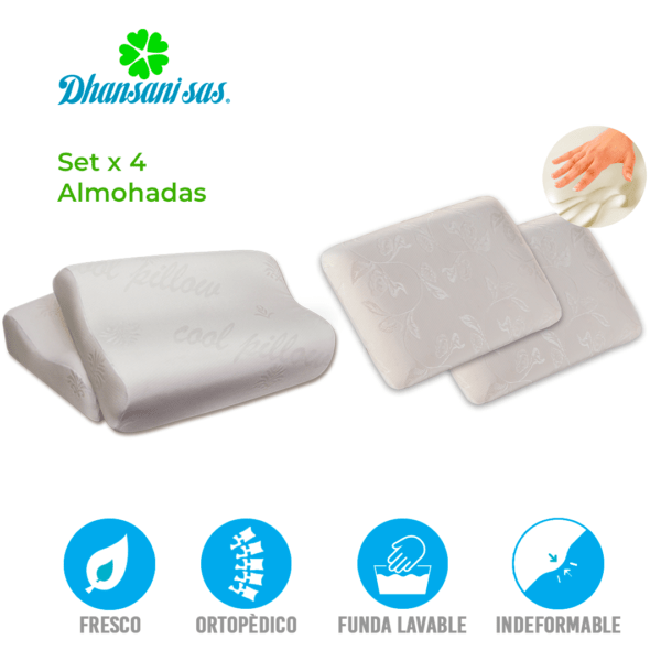 Set de 2 Almohadas cervicales altas + 2 Almohadas Estándar - Visco - Smart - Almohadas Dhansani